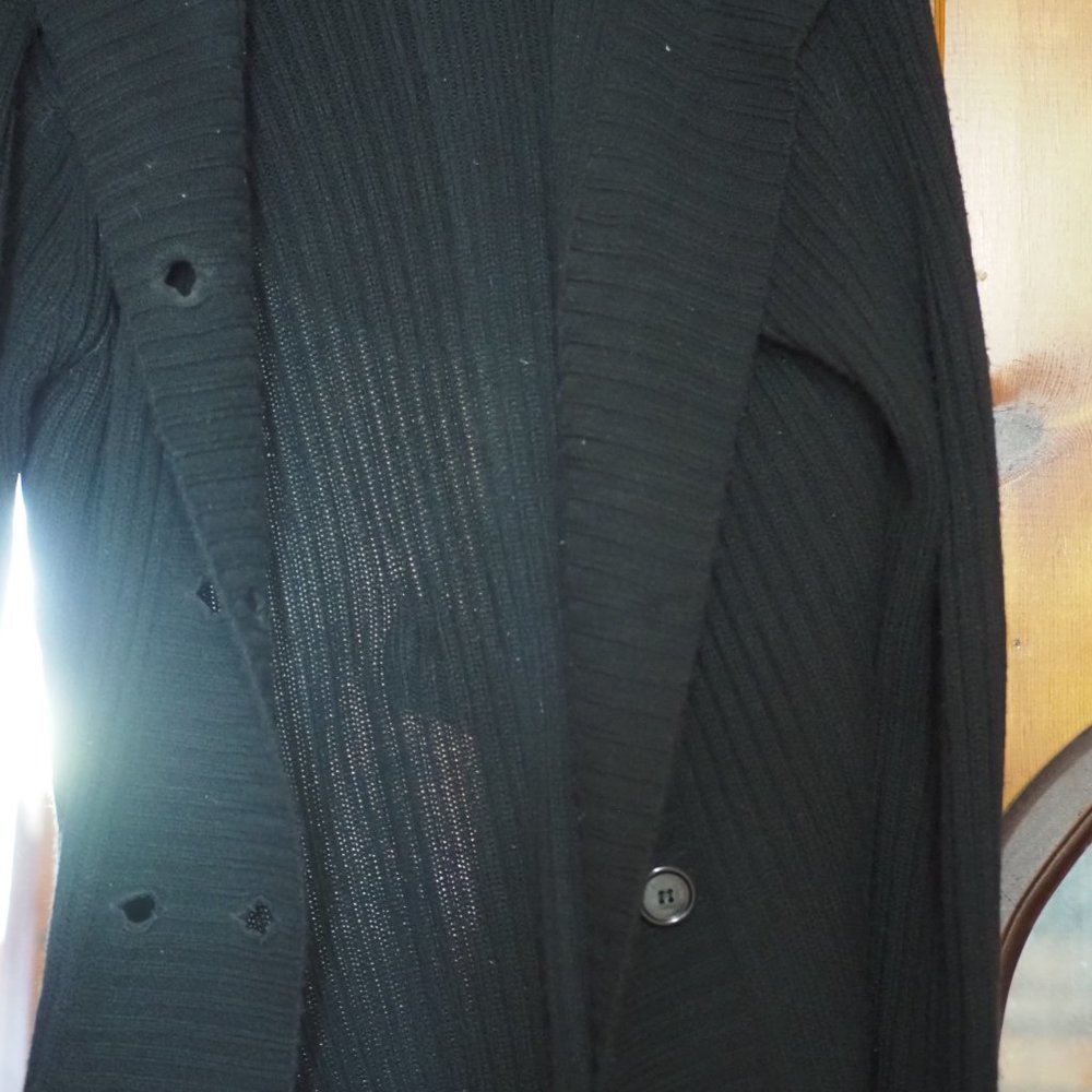 Isabelle Black Ribbed Cardigan Long Sleeve Hooded Sweater Women's Size 2X